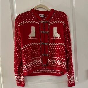 Skyr Red Cardigan with White Skate Motif
